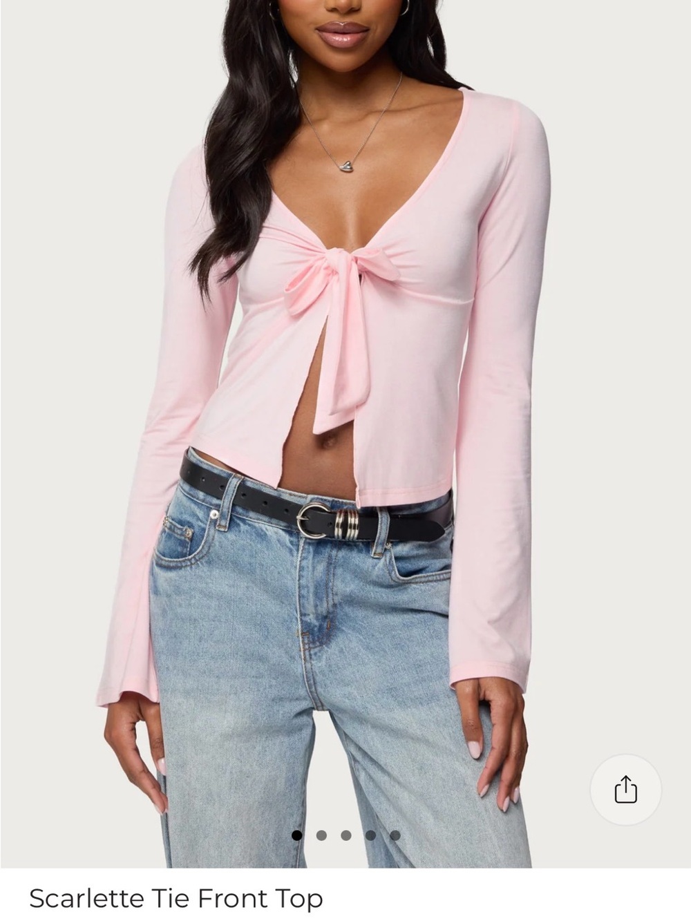 Edikted Tie-Front Long Sleeve Crop Top - Light Pink